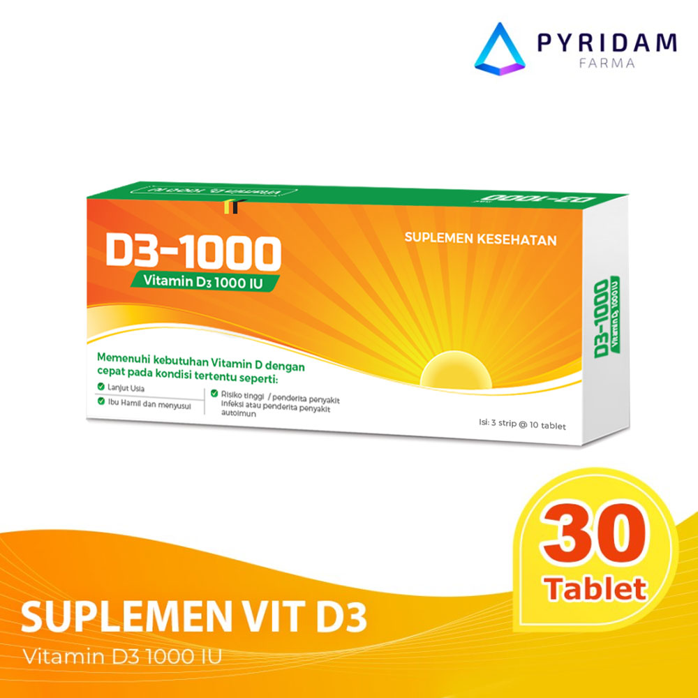 Jual D3 1000 Suplemen Vitamin D3 30 Tablet Pyfa Health