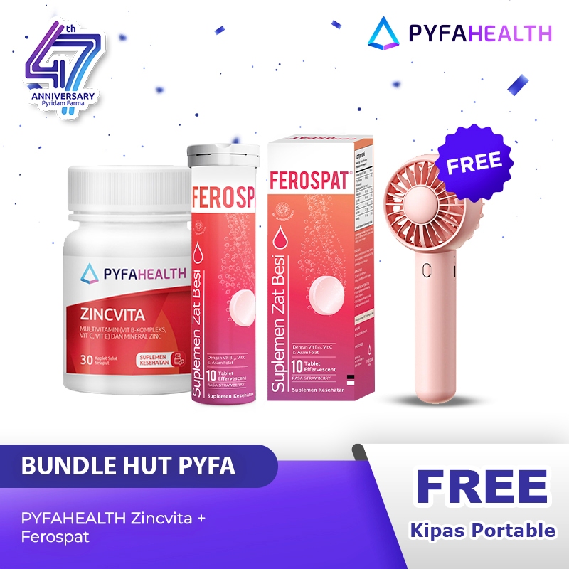 Jual Produk[Bundle] Pyfahealth Zincvita + Ferospat + Free Kipas Portable